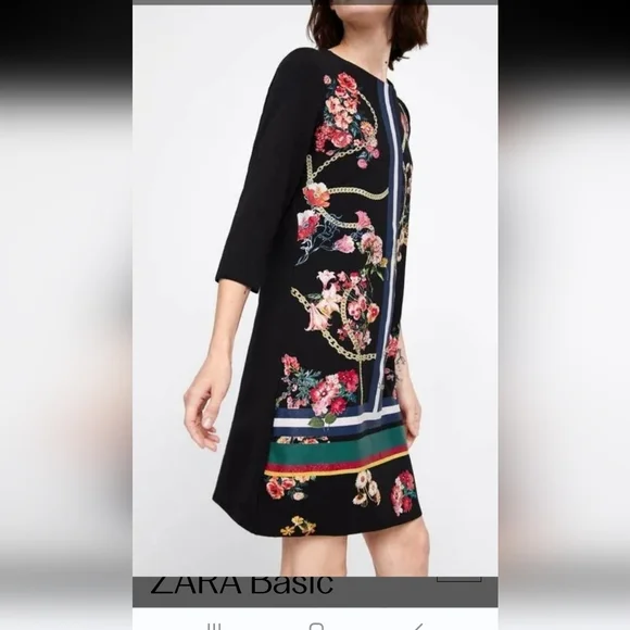 Zara Basic Women's 3/4 Sleeve Floral Print Mini Sheath Dress - Picture 8 of 10